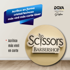 Acrílico en forma cristal/lechoso más vinil más corte láser