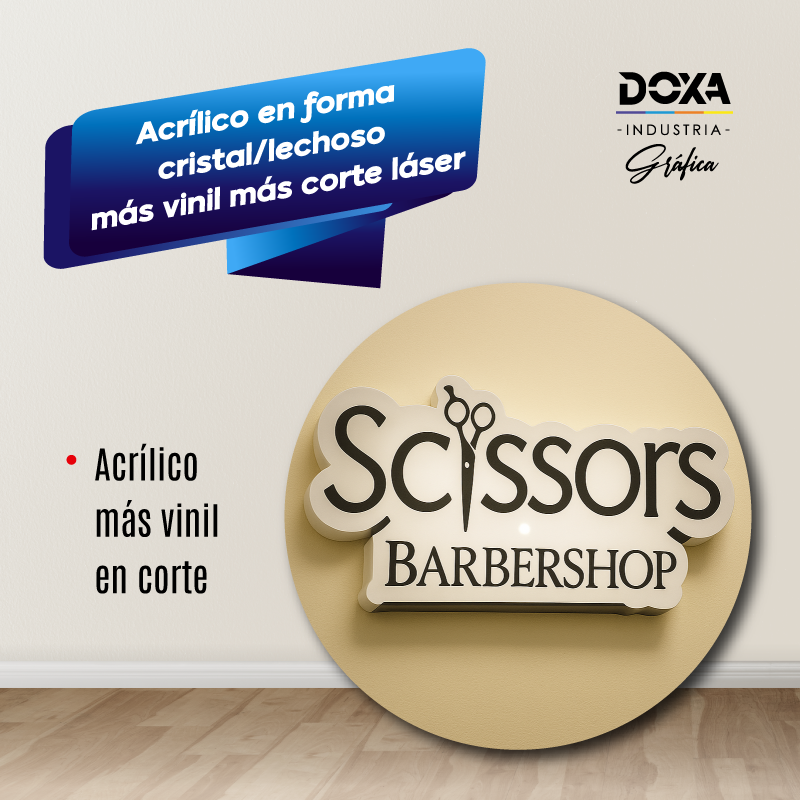 Acrílico en forma cristal/lechoso más vinil más corte láser