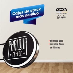 Caja de stock + acrílico 2 lados 65cm de diámetro