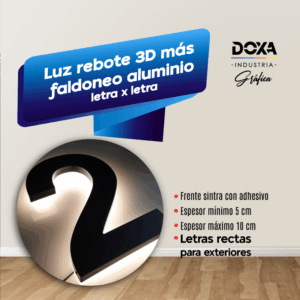 Luz rebote 3D + faldoneo aluminio letra x letra