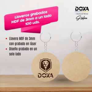 Llaveros grabados MDF de 3mm a un lado 100uds.