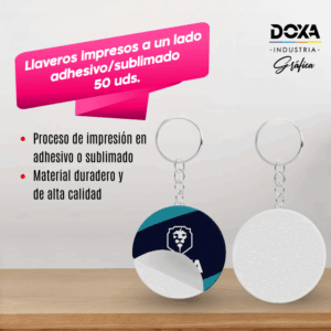 Llaveros impresos adhesivo/sublimado a un lado 50uds.