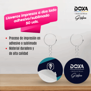 Llaveros impresos adhesivo/sublimado a dos lados 50uds.