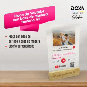 Placa de youtube con base de madera tamaño A5