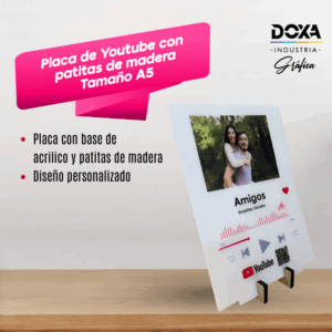 Placa de youtube con patitas de madera tamaño A5