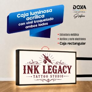 Caja luminosa acrílica con vinil troquelado ambos lados