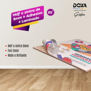Mdf o sintra de 6mm mas adhesivo mas laminado x m2