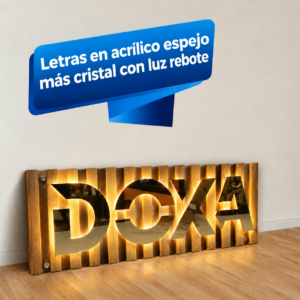 Letras en Acrílico espejo más cristal luz rebote (tipo Nara)