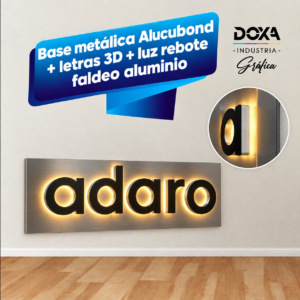 Base Metálica Alucubond más letras 3D más Luz Rebote Faldoneo Aluminio